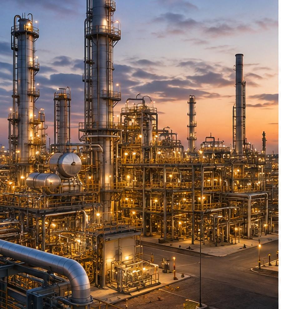 Gas processing plant at dusk